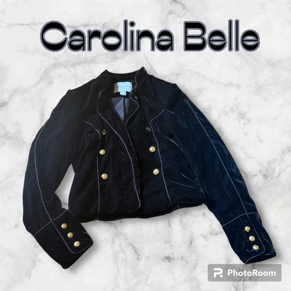 Carolina Belle Montreal Women's Black Vintage Velvet Open Front Blazer Size Med